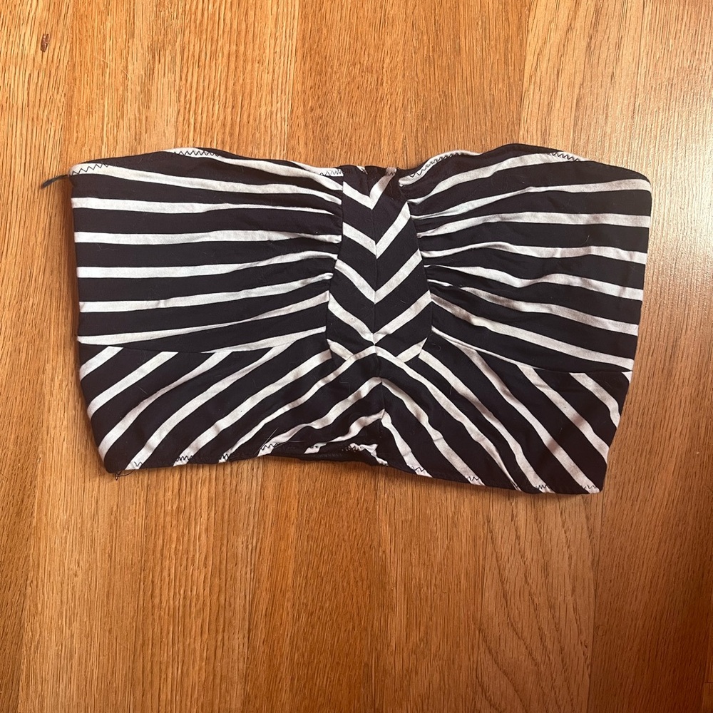 Olivaceous Navy and White Striped Bandeau Top